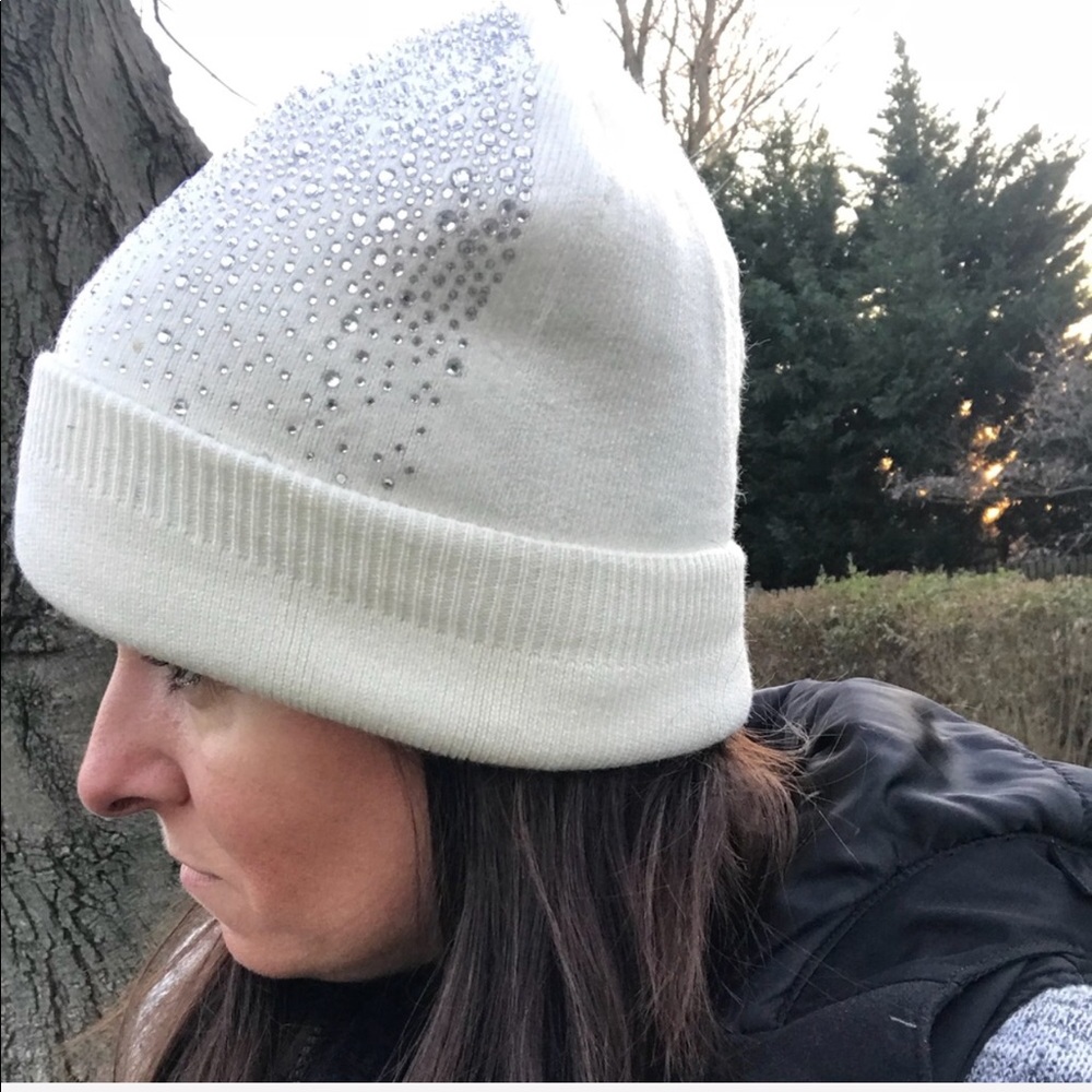 White Rhinestone Beanie Hat White Hat